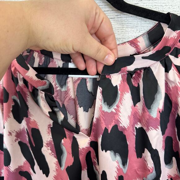 Belle Kim Gravel Plus Size Black & Pink Leopard Print Long Sleeve Blouse Size 4X - Picture 5 of 9
